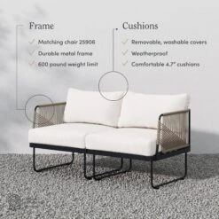 Modern Outdoor Patio Cushioned Cord Loveseat White -Nathan James 25905 FEAT 482db571 456c 49e3 9ce9 e586a3c08d1b