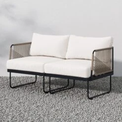 Modern Outdoor Patio Cushioned Cord Loveseat White