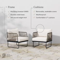 Outdoor Set Cord Patio Loveseat & 2 Arm Chairs White -Nathan James 25906 FEAT ab4913ef c22f 44be bef6 b0d16a609f0a