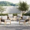 Set Of 4 Outdoor Wood Cushioned Patio Chairs