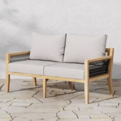 Outdoor Solid Wood Patio Couch Gray