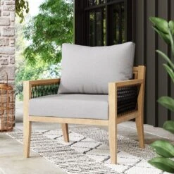 Set Of 4 Outdoor Wood Cushioned Patio Chairs -Nathan James 26202 HERO B2B