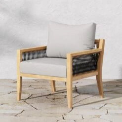 Outdoor Patio Wood Cushioned Arm Chair