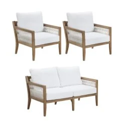 Outdoor Set Patio Loveseat & 2 Chairs White -Nathan James 26203 1L2C WB