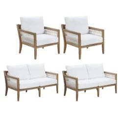 Set Of 2 Outdoor Loveseats & 2 Chairs White -Nathan James 26203 2L2C WB