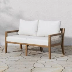 Outdoor Wood Patio Couch White Light Brown