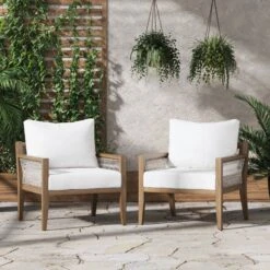 Set Of 2 Outdoor Patio Arm Chairs White
