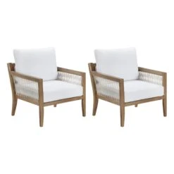 Set Of 2 Outdoor Patio Arm Chairs White -Nathan James 26204 2C WB