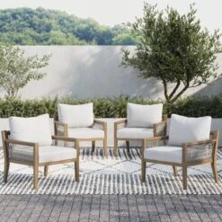 Set Of 4 Outdoor Patio Arm Chairs White