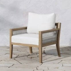 Outdoor Patio Arm Chair White Light Brown