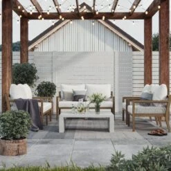 Set Of 2 Outdoor Patio Arm Chairs White -Nathan James 26204FreyaChairLIFESTYLE017