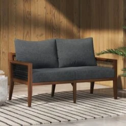 Outdoor Wood Patio Couch Gray Dark Acacia