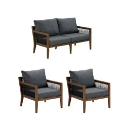 Outdoor Set Patio Loveseat & 2 Chairs Gray -Nathan James 26205 1L2C WB