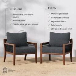 Set Of 2 Outdoor Patio Arm Chairs Gray -Nathan James 26206 2C FEAT