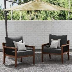 Set Of 2 Outdoor Patio Arm Chairs Gray