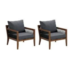 Set Of 2 Outdoor Patio Arm Chairs Gray -Nathan James 26206 2C WB