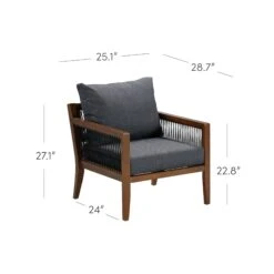 Outdoor Patio Wood Arm Chair Gray Dark Acacia -Nathan James 26206 DIM