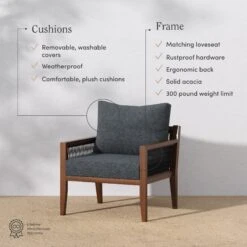 Outdoor Patio Wood Arm Chair Gray Dark Acacia -Nathan James 26206 FEAT