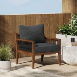Outdoor Patio Wood Arm Chair Gray Dark Acacia