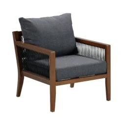 Outdoor Patio Wood Arm Chair Gray Dark Acacia -Nathan James 26206 STUDIO