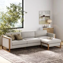 Modern Upholstered 3-Seat Sofa & Ottoman
