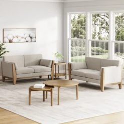 Wood Frame Upholstered Loveseat Set Of 2
