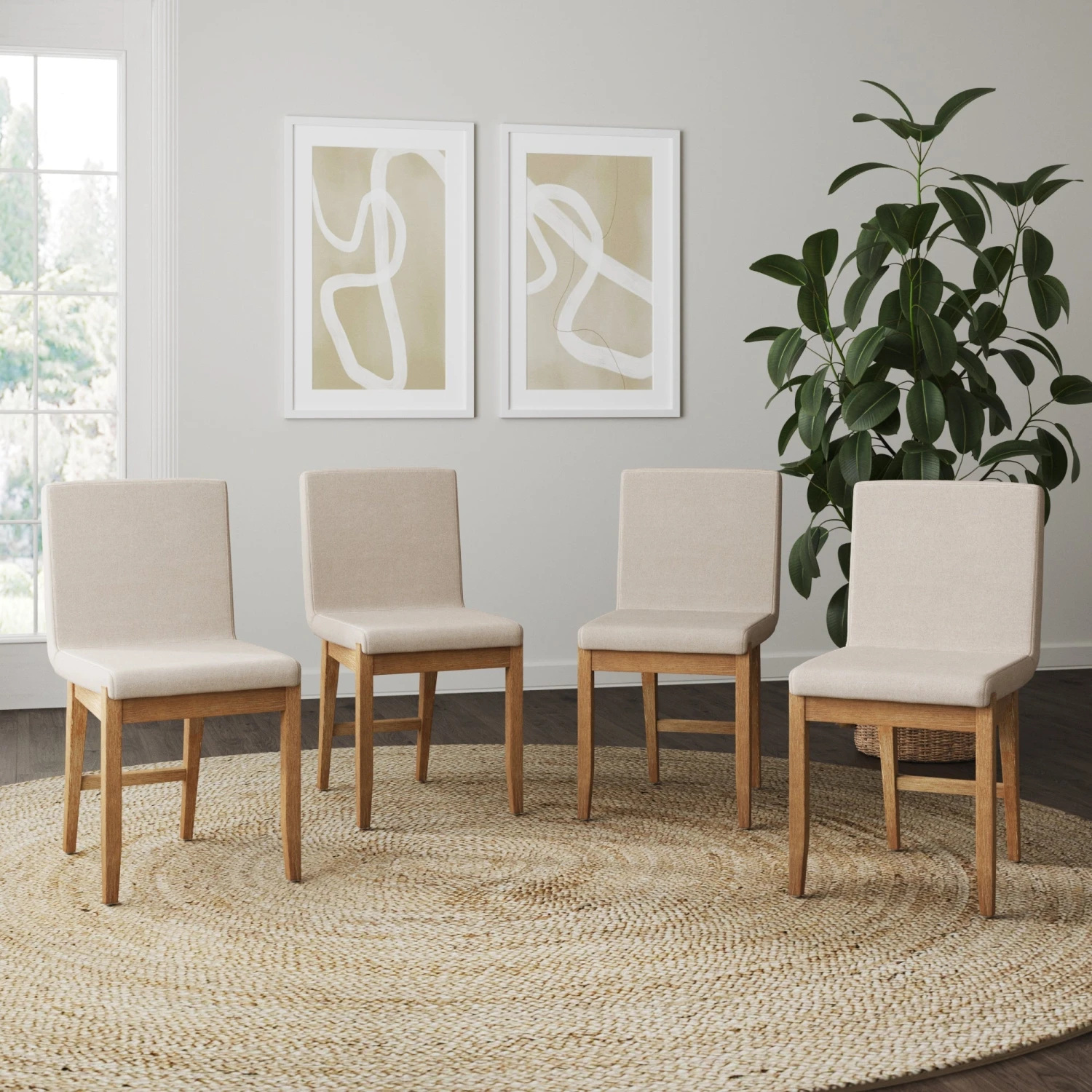 Set of 4 Dining Chairs Light Brown Flax Set Of 4 Dining Chairs Light Brown Flax -Nathan James 27801 4 HERO