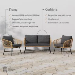 Outdoor Set Wicker Loveseat & 2 Chairs Dark Gray -Nathan James 27901 27902 FEAT 6a1eba72 a917 4e95 866c a0e01d7f60bf