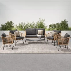 Outdoor Set Wicker Loveseat & 4 Chairs Dark Gray
