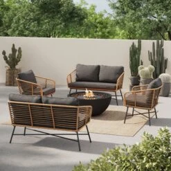 Set Of 2 Outdoor Loveseats & 2 Chairs Dark Gray