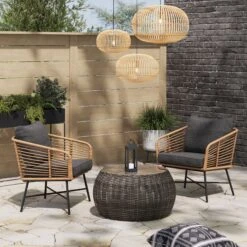 Outdoor Set Wicker Loveseat & 4 Chairs Dark Gray -Nathan James 27901 LS a688a0cd 6a2f 4c63 89be 54fff9239458