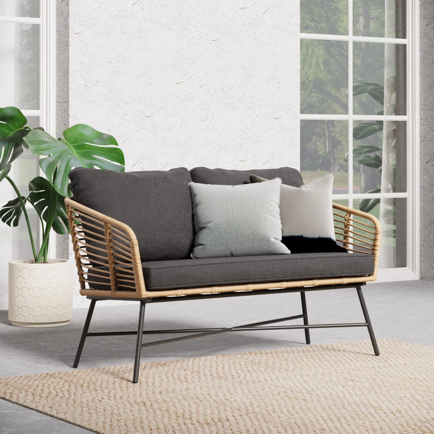 Wicker Outdoor Patio Loveseat Dark Gray Wicker Outdoor Patio Loveseat Dark Gray -Nathan James 27902 HERO