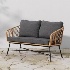 Wicker Outdoor Patio Loveseat Dark Gray