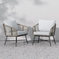 Wicker Outdoor Patio Arm Chairs Light Gray