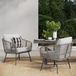 Wicker Outdoor Patio Arm Chairs Light Gray -Nathan James 27903 LS 2