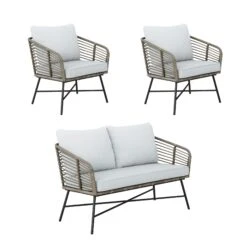 Outdoor Set Wicker Loveseat & 2 Chairs Light Gray -Nathan James 27904 1L2C WB 43db91e8 6322 4ae2 9054 7cb689745100