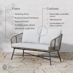 Outdoor Set Wicker Loveseat & 2 Chairs Light Gray -Nathan James 27904 FEAT 99d40553 d222 451e 9505 004f88735b45