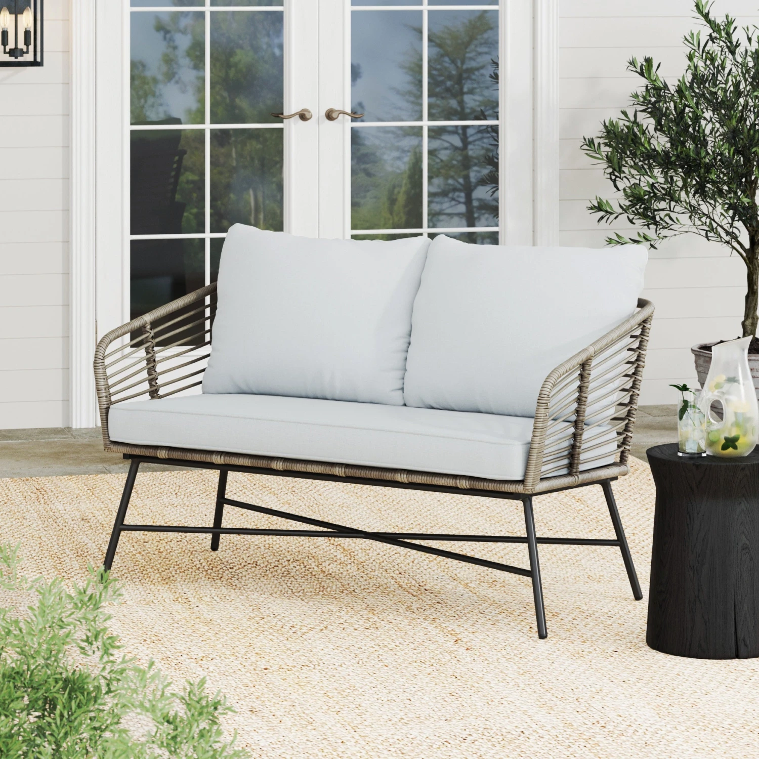Wicker Outdoor Patio Loveseat Light Gray Wicker Outdoor Patio Loveseat Light Gray -Nathan James 27904 HERO
