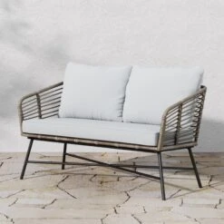 Wicker Outdoor Patio Loveseat Light Gray