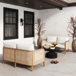 Set Of 2 Rattan Outdoor Patio Loveseats