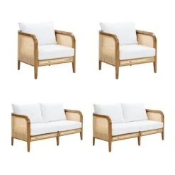 Set Of 2 Rattan Outdoor Loveseats & 2 Chairs -Nathan James 28501 2L2C WB