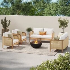 Set Of 2 Rattan Outdoor Loveseats & 2 Chairs