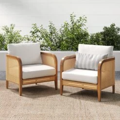 Set Of 2 Rattan Outdoor Patio Arm Chairs