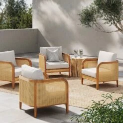 Set Of 4 Rattan Outdoor Patio Arm Chairs