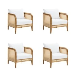 Set Of 4 Rattan Outdoor Patio Arm Chairs -Nathan James 28502 4C WB