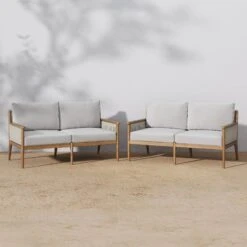 Set Of 2 Wood & Rope Outdoor Patio Loveseats