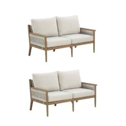 Set Of 2 Wood & Rope Outdoor Patio Loveseats -Nathan James 28601 2L WB 49c82f58 210b 47f9 ade0 90a218731d85