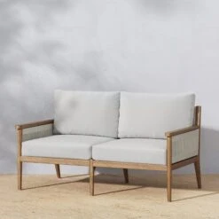 Wood & Rope Outdoor Patio Cushioned Loveseat