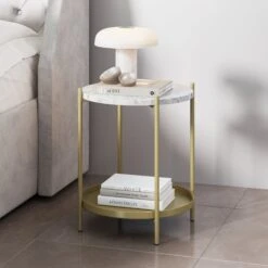 Faux Marble & Metal Round End Table