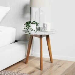 Solid Wood End Table Dark Brown